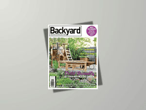 Backyard Creative Australian Living Magazine cover, Edition 16.3 (2018), featuring Paal Grants Mandala show garden – geometry and movement framed by a moon gate.