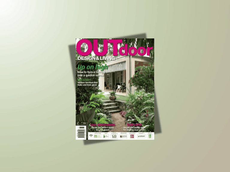 Outdoor Design and Living Magazine cover, Edition 32 (2015), featuring two Paal Grant projects – Docklands Rooftop and Albert Park Garden.